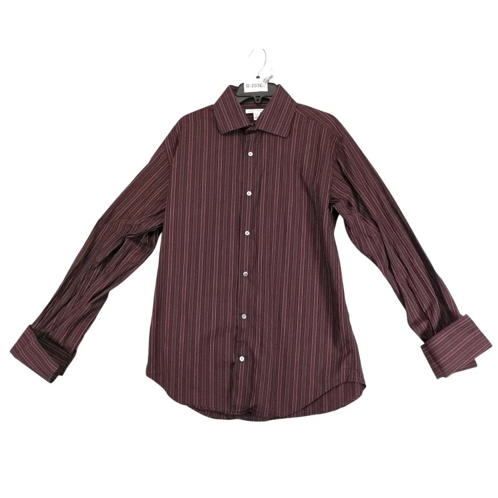 Vintage Y2K Banana Republic Brown Striped Dress Shirt Mens L French Cuff 16-16.5